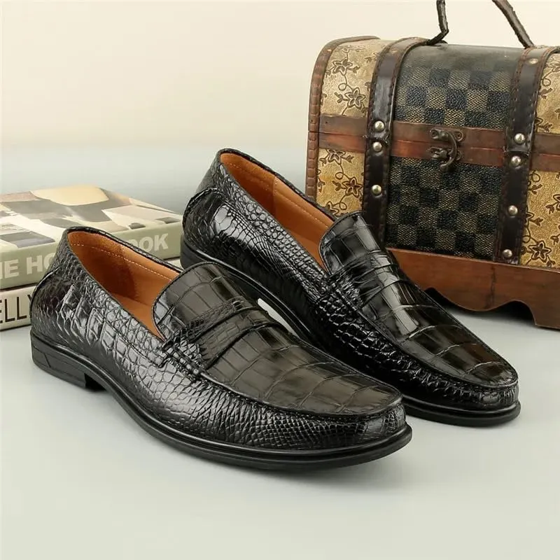 Business Casual Style Authentic Exotic Crocodile Skin Men Dress Loafers Genuine Real Alligator Leather Male Slip-on Black Shoes