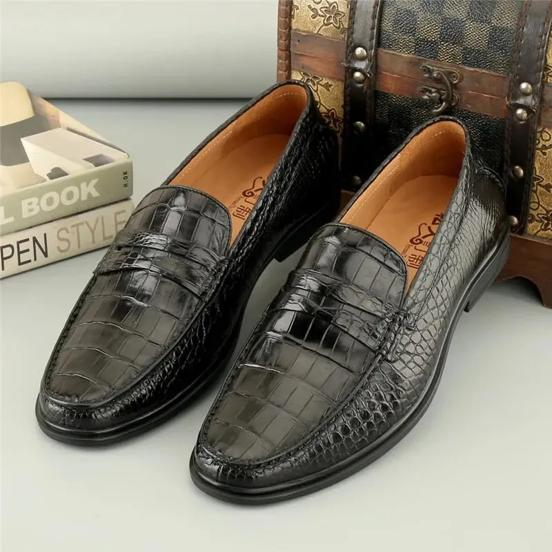 Business Casual Style Authentic Exotic Crocodile Skin Men Dress Loafers Genuine Real Alligator Leather Male Slip-on Black Shoes