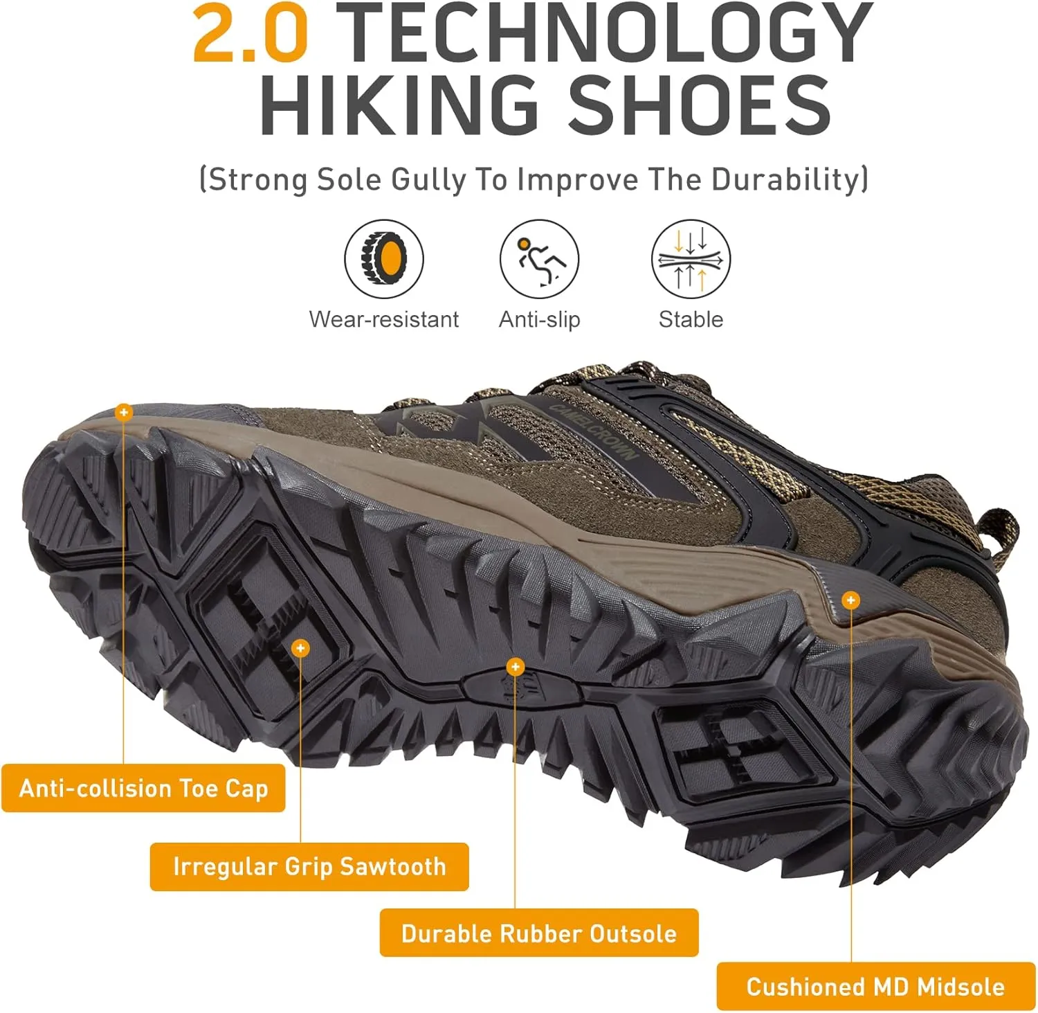 CAMEL CROWN Hiking Shoes Men Breathable Non-Slip Sneakers Lightweight Low Top for Outdoor Trailing Trekking Walking