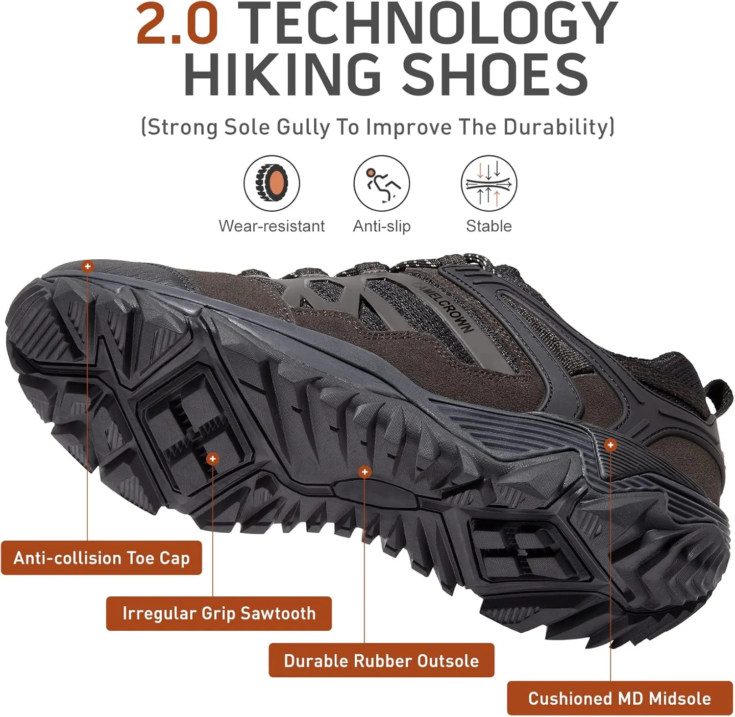 CAMEL CROWN Hiking Shoes Men Breathable Non-Slip Sneakers Lightweight Low Top for Outdoor Trailing Trekking Walking