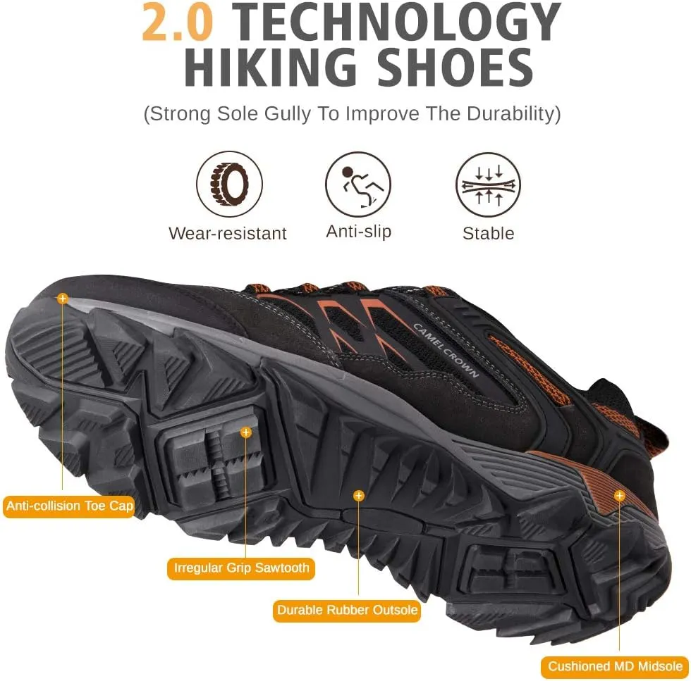 CAMEL CROWN Hiking Shoes Men Breathable Non-Slip Sneakers Lightweight Low Top for Outdoor Trailing Trekking Walking