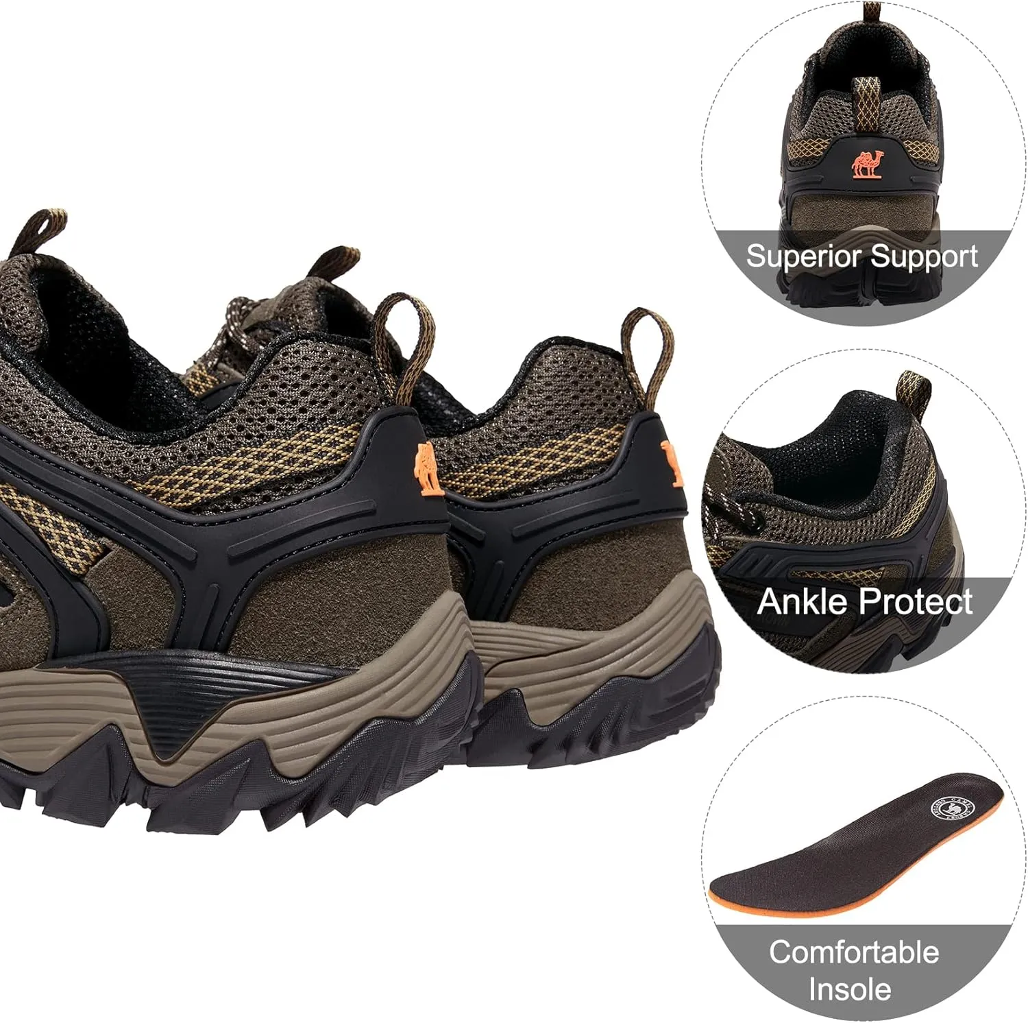 CAMEL CROWN Hiking Shoes Men Breathable Non-Slip Sneakers Lightweight Low Top for Outdoor Trailing Trekking Walking