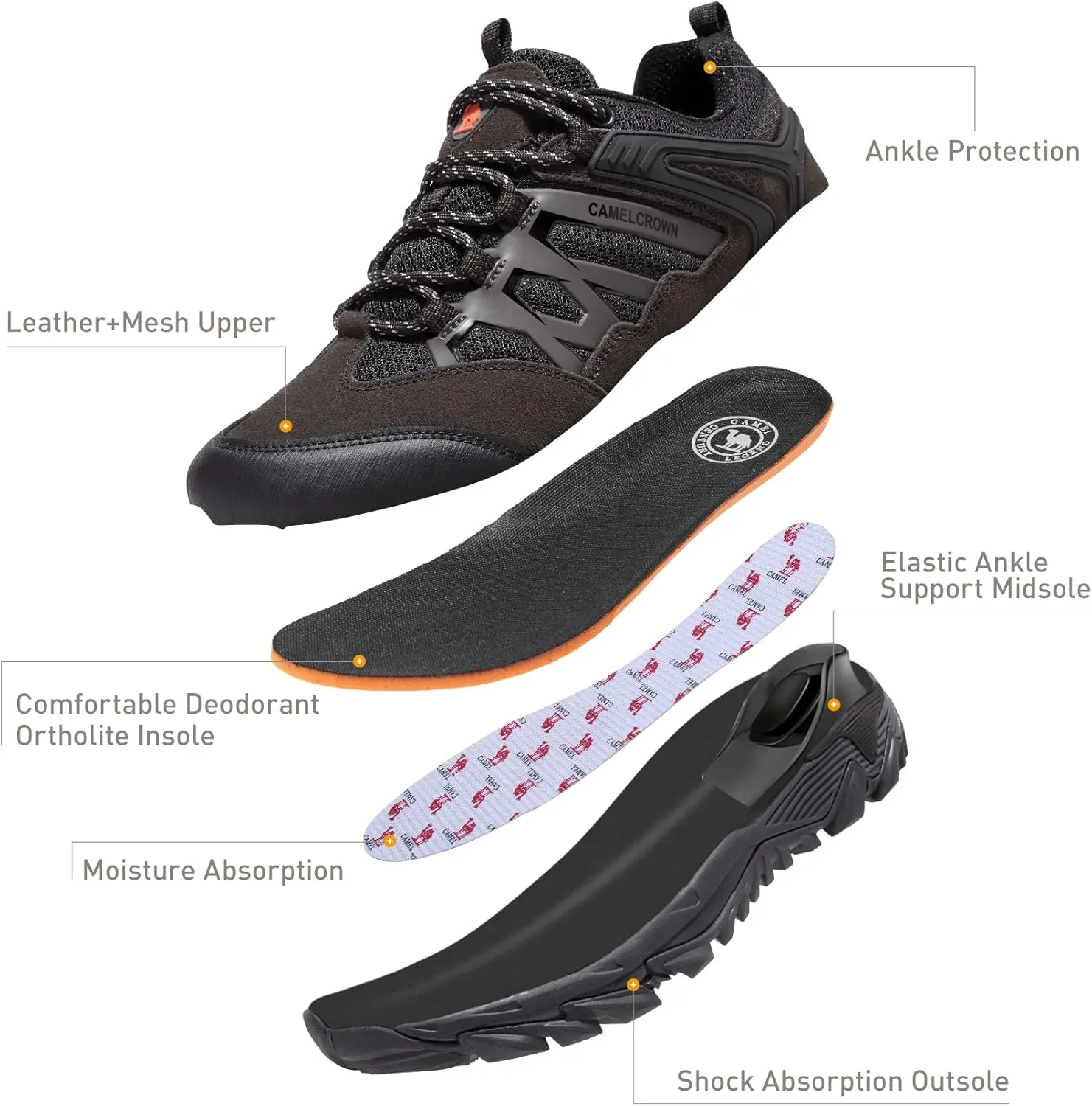 CAMEL CROWN Hiking Shoes Men Breathable Non-Slip Sneakers Lightweight Low Top for Outdoor Trailing Trekking Walking