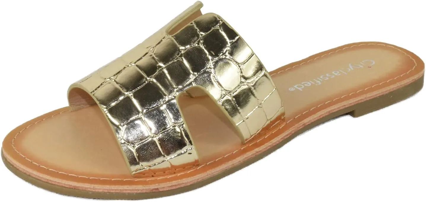 City Classified Shoes Women Flip Flops Basic Plain Sandals Cut Out Strap Casual Slide Slippers Beach SALVIA-S
