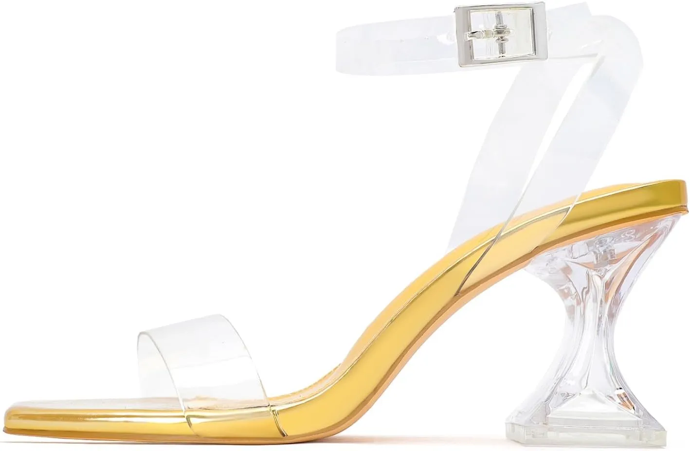 Clear Heels for Women Chunky Heel Sexy Open Square Toe Clear Ankle Strap Block Low Heeled Sandals
