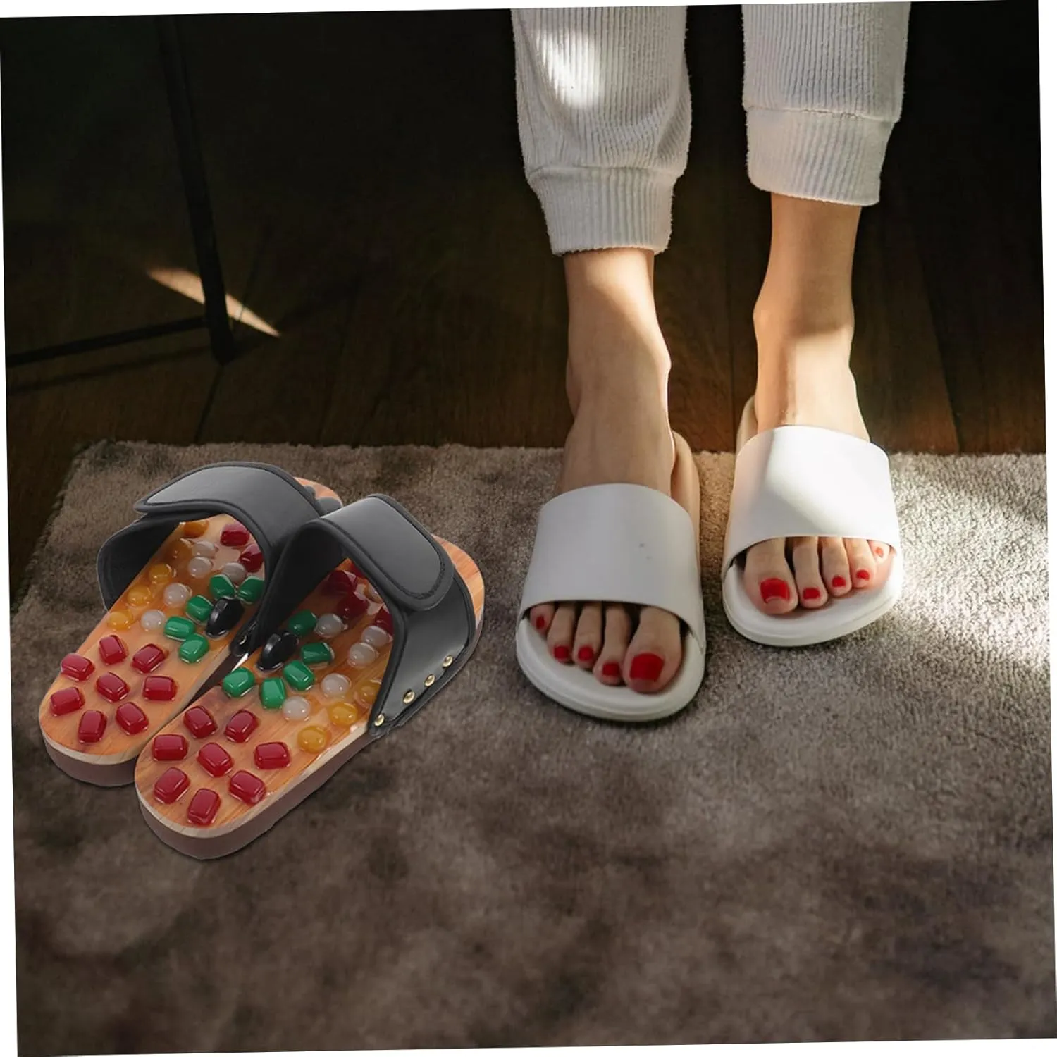 Cobblestone Foot Massager Slippers Natural Jade Plantar Massager Reflexology Sandals Size