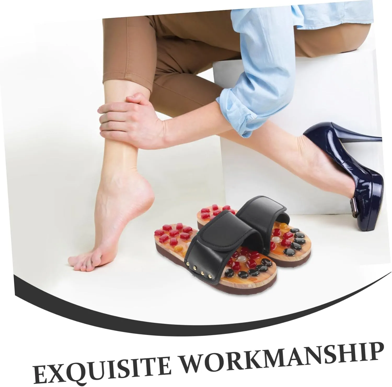 Cobblestone Foot Massager Slippers Natural Jade Plantar Massager Reflexology Sandals Size