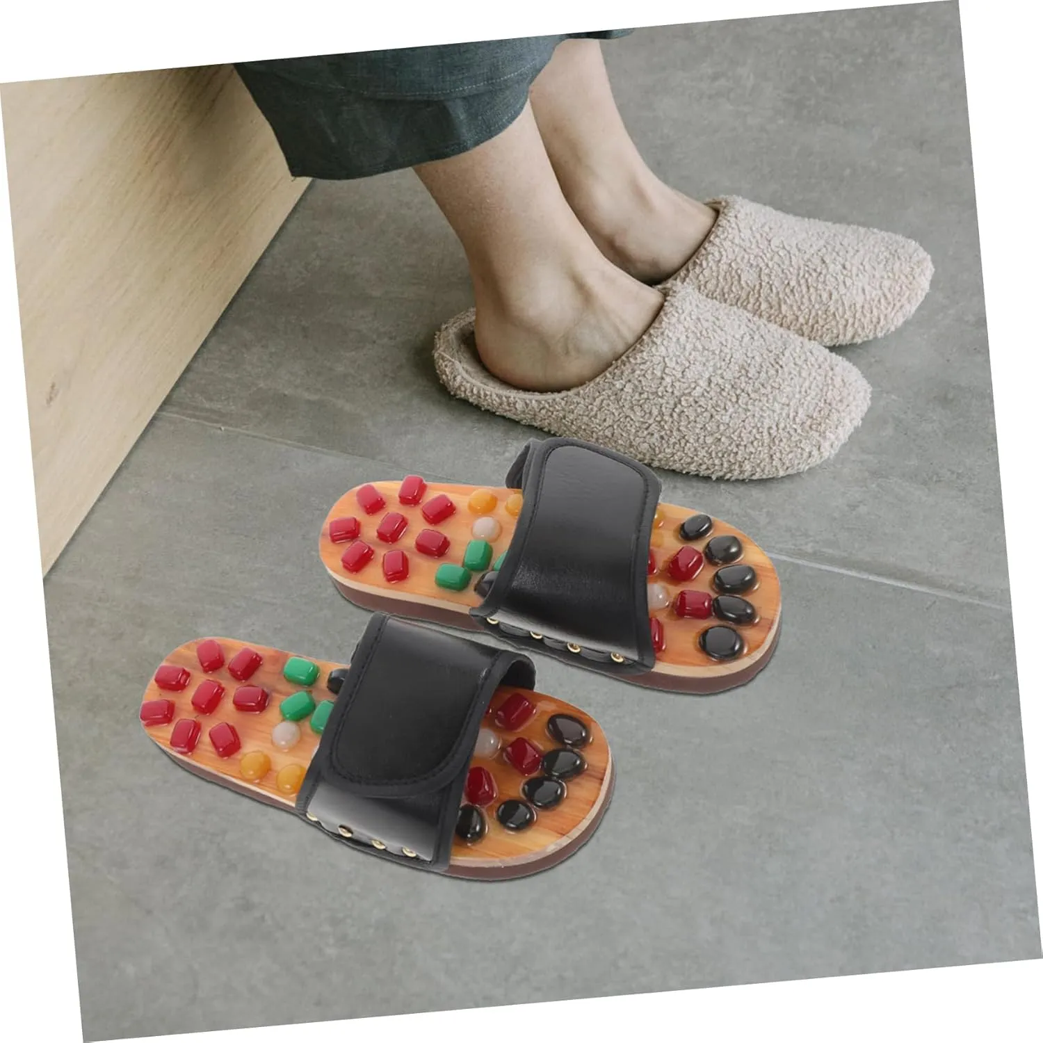 Cobblestone Foot Massager Slippers Natural Jade Plantar Massager Reflexology Sandals Size