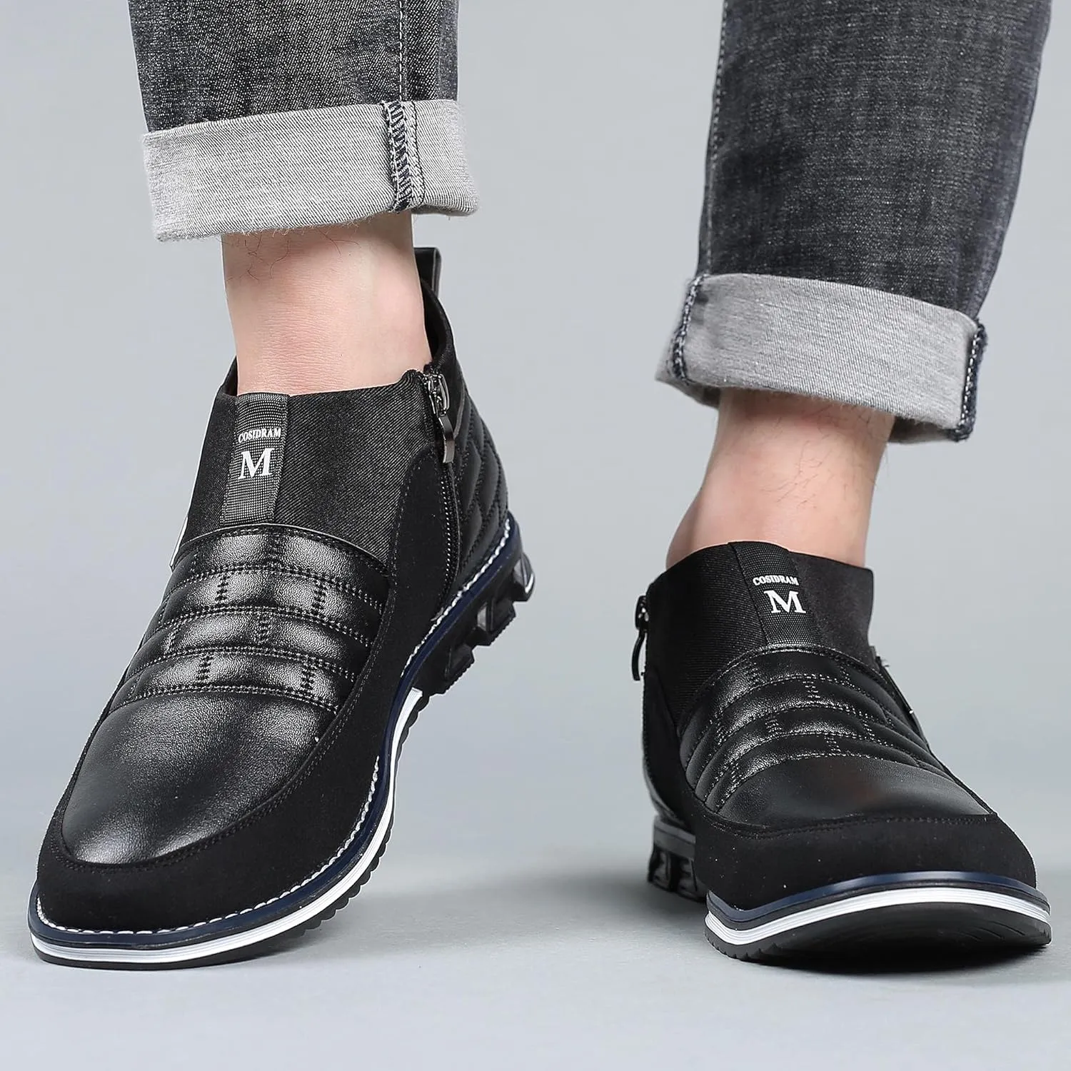COSIDRAM Men Casual Shoes High-top Loafers Comfort Walking Sneakers Boots for Male
