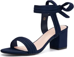 Coutgo Womens Open Toe Ankle Tie Back Low Block Chunky Heels Sandals Party Dress Pumps Shoes