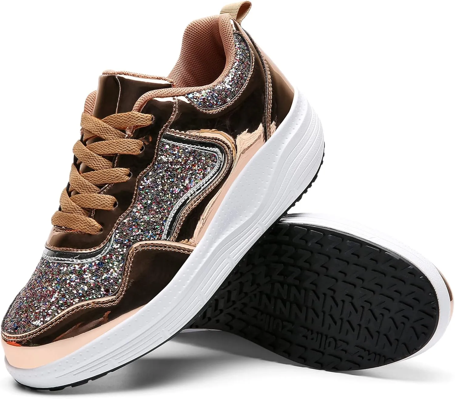 DADAWEN Women's Glitter Platform Wedge Athletic Tennis Walking Shoes Sparkly Sequin Lightweight Non Slip Casual Comfort Fashion Sneakers (Size:US5-US12)