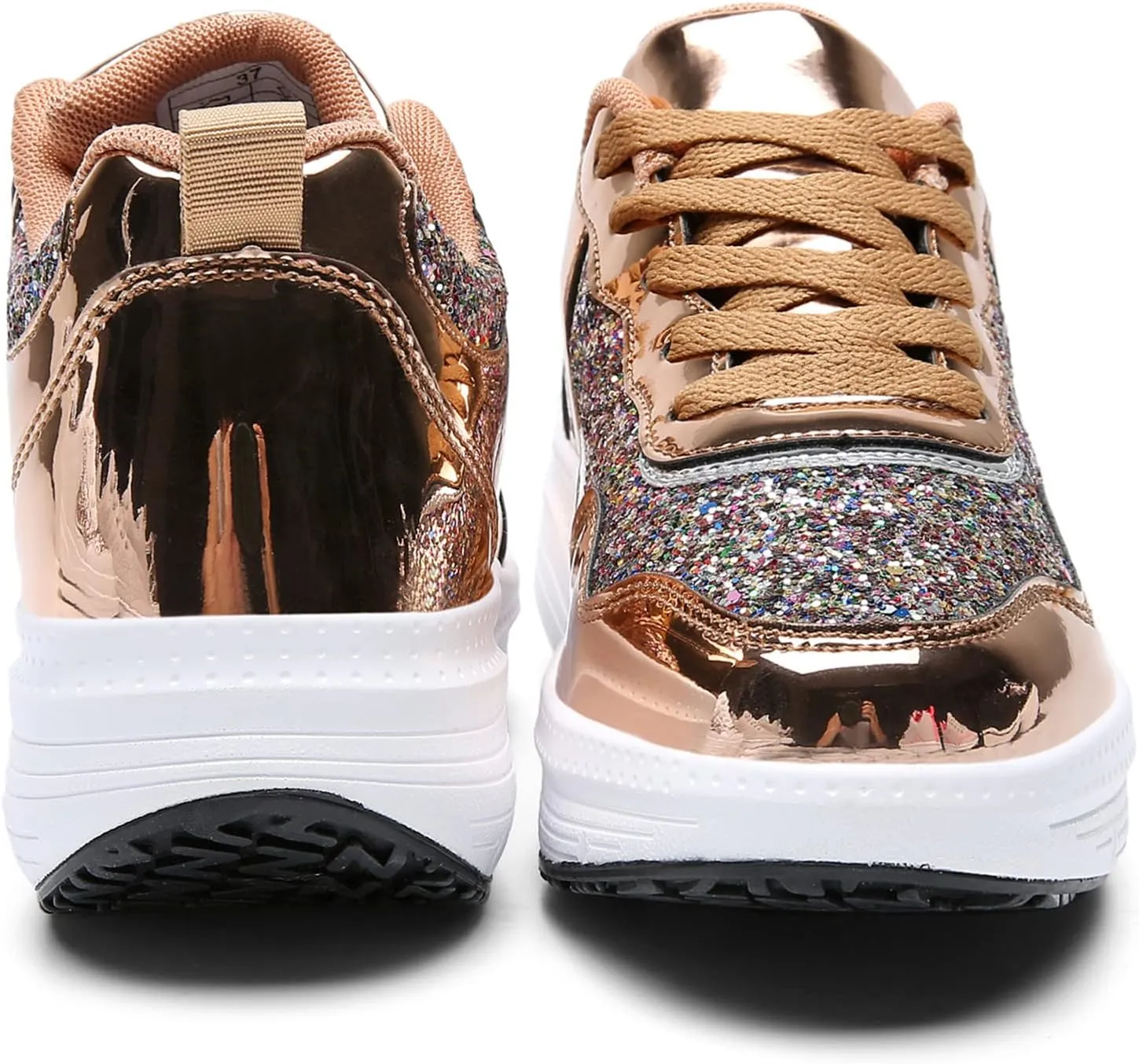DADAWEN Women's Glitter Platform Wedge Athletic Tennis Walking Shoes Sparkly Sequin Lightweight Non Slip Casual Comfort Fashion Sneakers (Size:US5-US12)