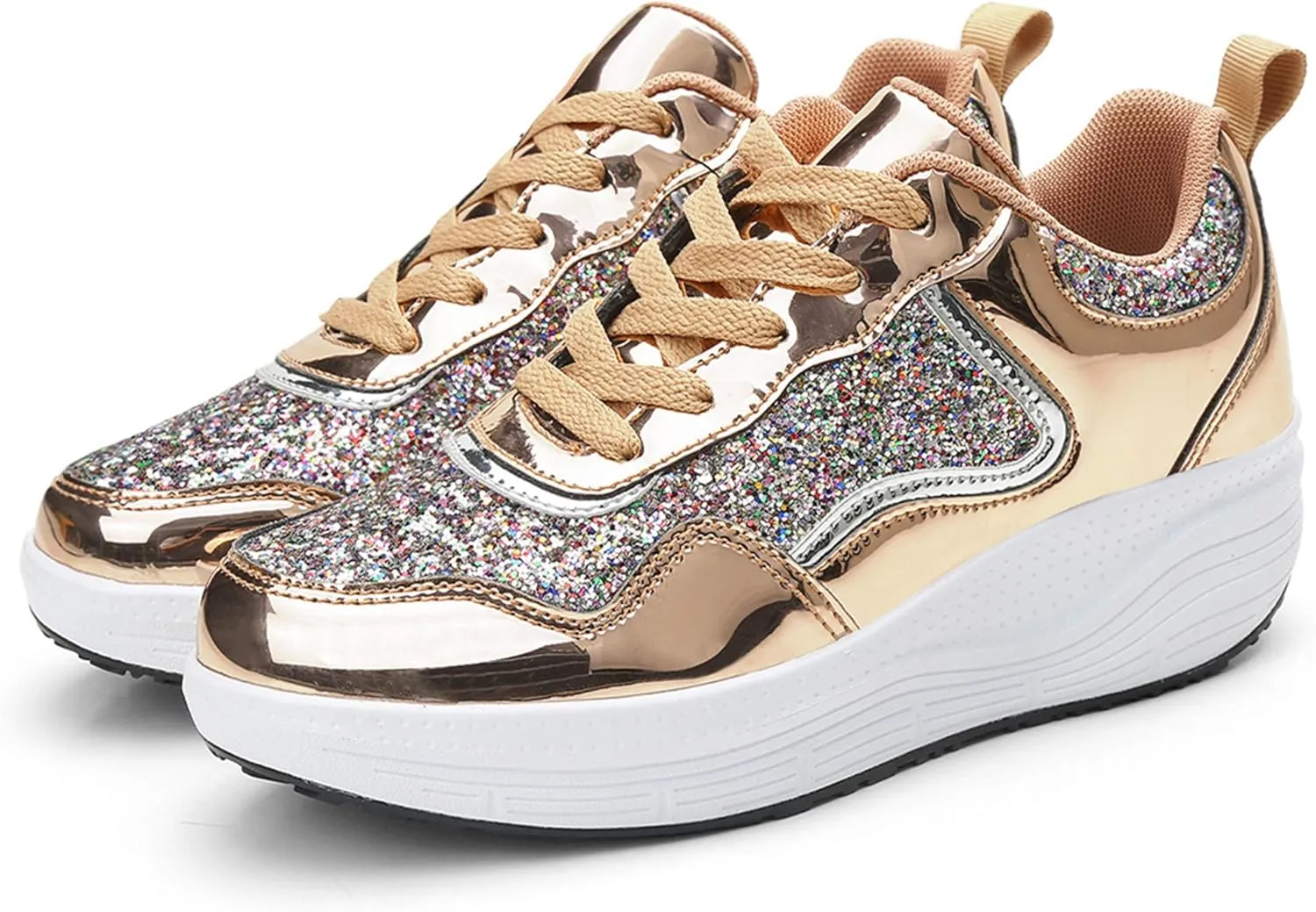 DADAWEN Women's Glitter Platform Wedge Athletic Tennis Walking Shoes Sparkly Sequin Lightweight Non Slip Casual Comfort Fashion Sneakers (Size:US5-US12)