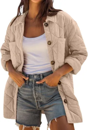 Danedvi Womens Casual Lapel Collared Lightweight Quilted Jackets Fall Winter Warm Loose Puffer Outerwear