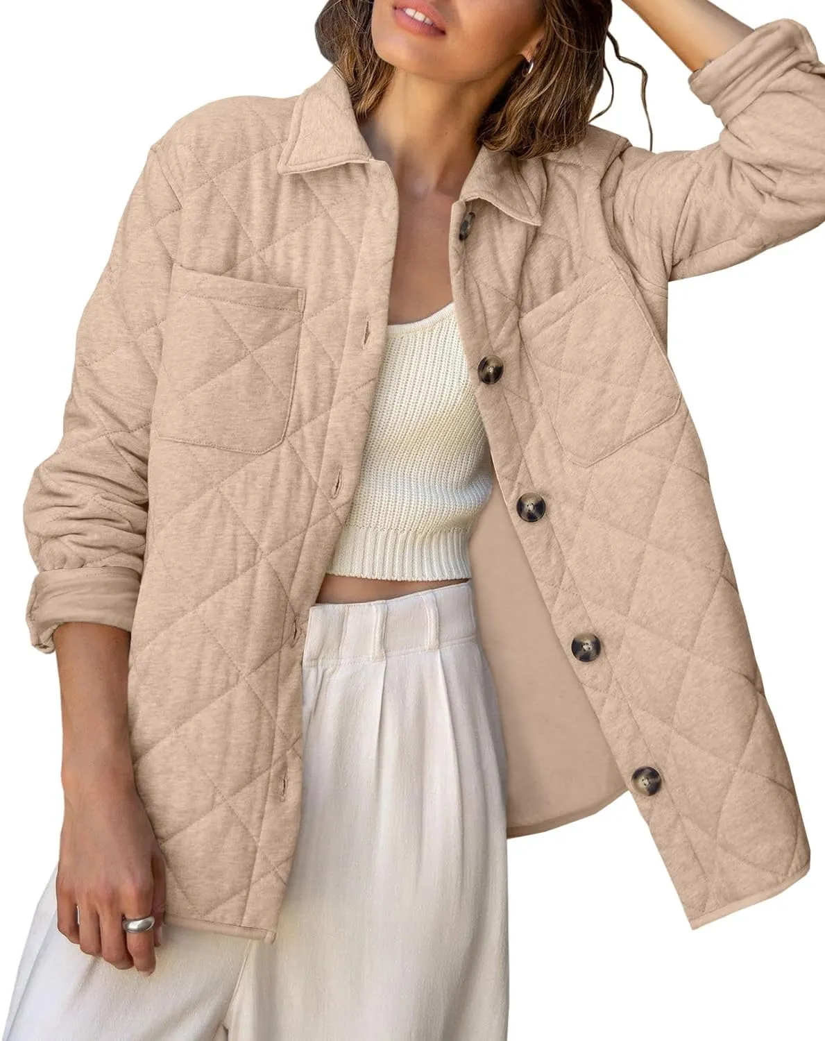 Danedvi Womens Casual Lapel Collared Lightweight Quilted Jackets Fall Winter Warm Loose Puffer Outerwear