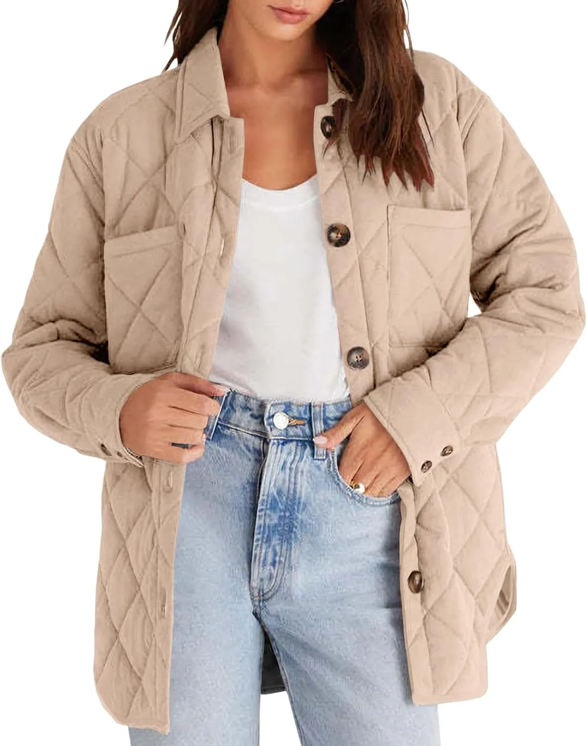 Danedvi Womens Casual Lapel Collared Lightweight Quilted Jackets Fall Winter Warm Loose Puffer Outerwear