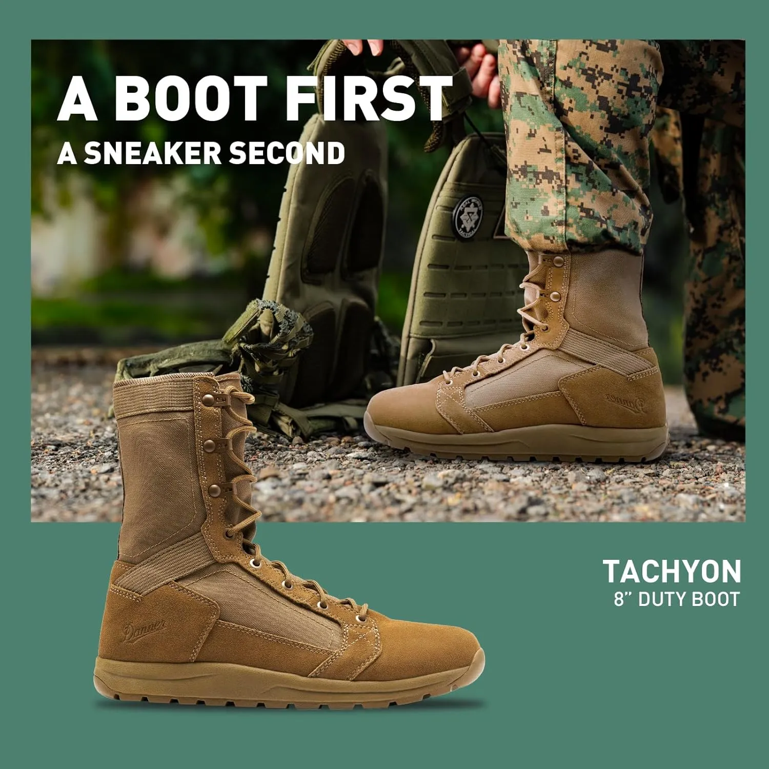 Danner Tachyon 8” Tactical Boots for Men - Ultralight Fast Drying Upper with Abrasion-Resistant Toe, Comfort Footbed, and Non Slip Traction Outsole