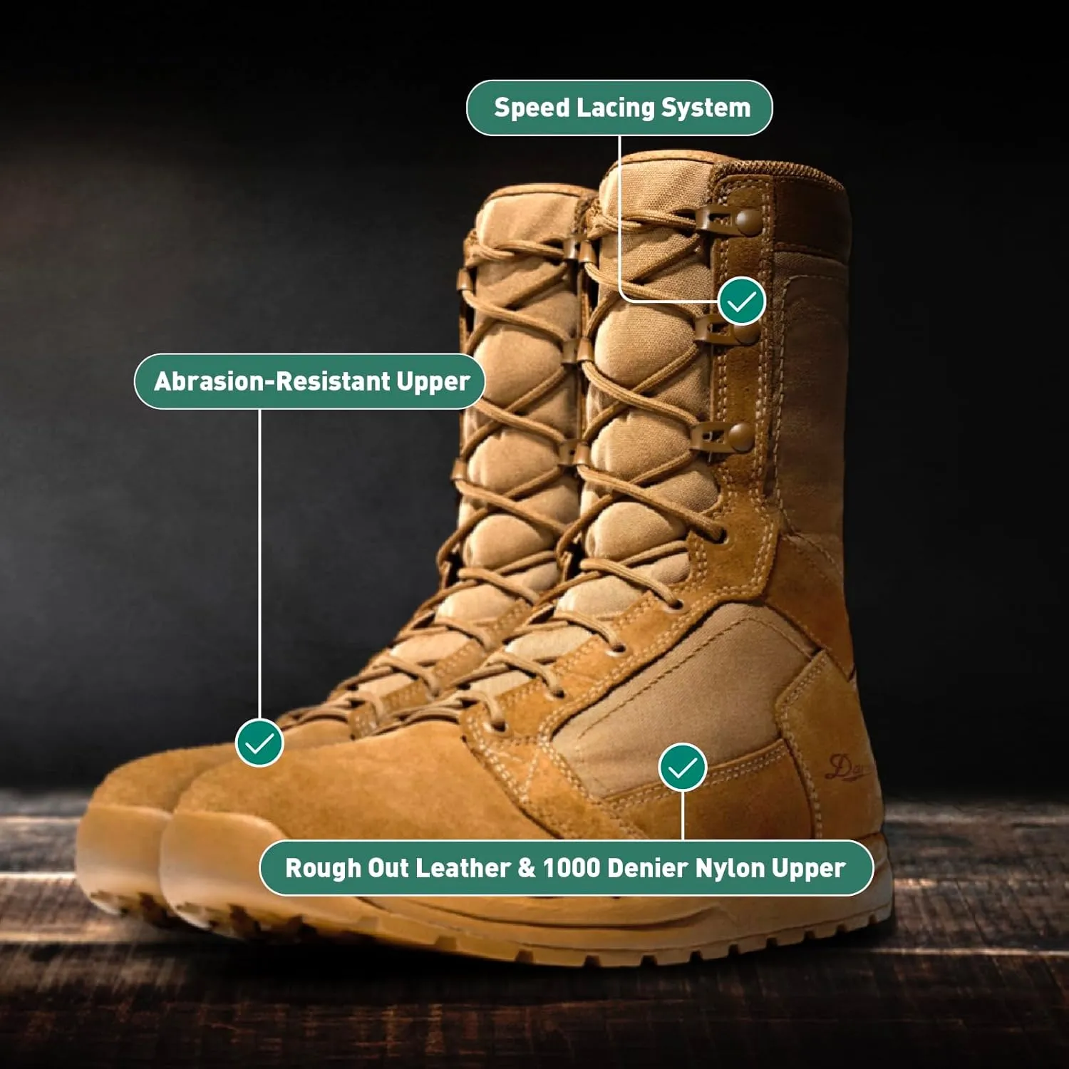 Danner Tachyon 8” Tactical Boots for Men - Ultralight Fast Drying Upper with Abrasion-Resistant Toe, Comfort Footbed, and Non Slip Traction Outsole