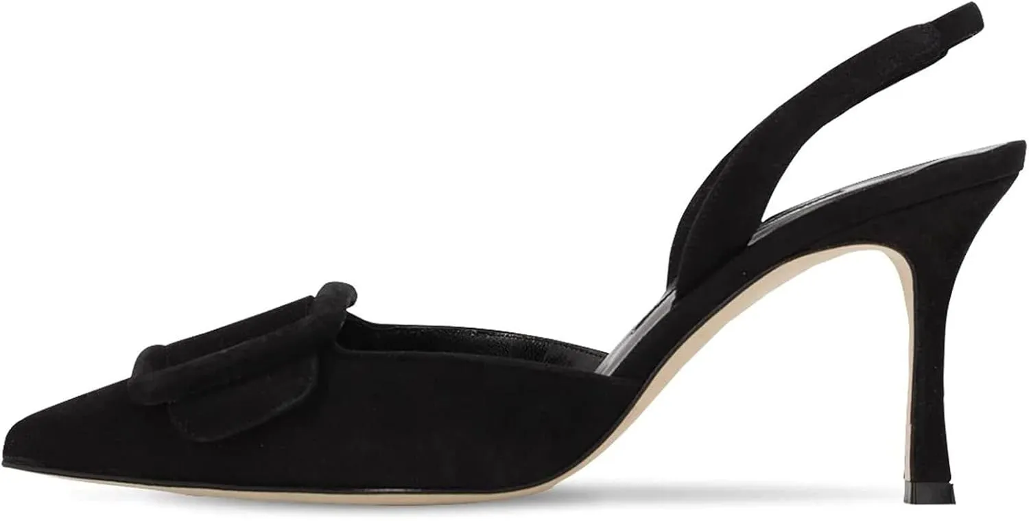 Divanne Slingback Pumps, Women's Pointed Toe Stiletto Pumps Buckle High Heeled Sandals Office Lady Casual Party Wedding Shoes
