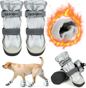 Dog Shoes Large Size Dogs, 4PCS Waterproof Dog Booties-Dog Boots & Paw Protectors, Medium Shoes for Dogs with Reflective Strip, Anti-Slip Sole for Rain, Snow and Summer Hiking. (Silver, 4)
