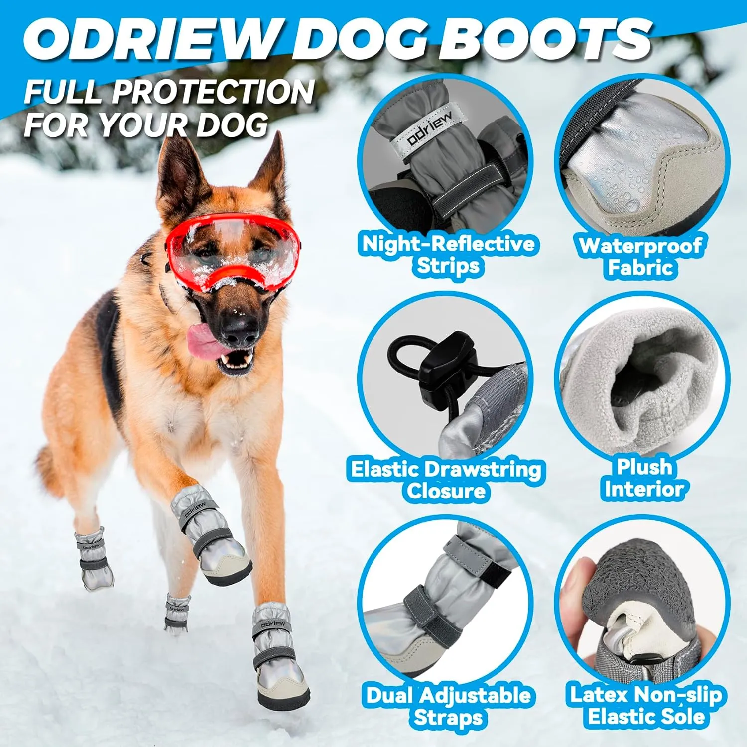 Dog Shoes Large Size Dogs, 4PCS Waterproof Dog Booties-Dog Boots & Paw Protectors, Medium Shoes for Dogs with Reflective Strip, Anti-Slip Sole for Rain, Snow and Summer Hiking. (Silver, 4)