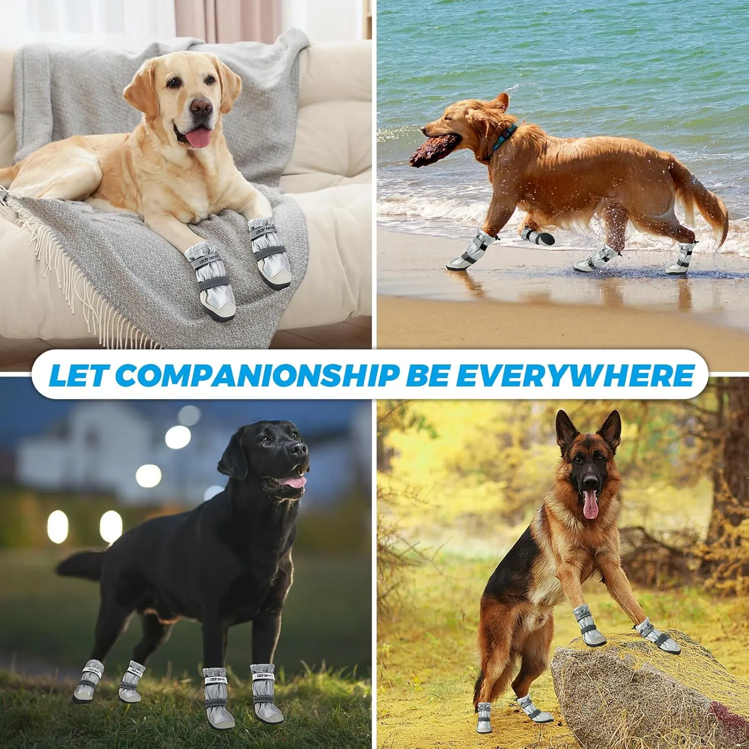 Dog Shoes Large Size Dogs, 4PCS Waterproof Dog Booties-Dog Boots & Paw Protectors, Medium Shoes for Dogs with Reflective Strip, Anti-Slip Sole for Rain, Snow and Summer Hiking. (Silver, 4)