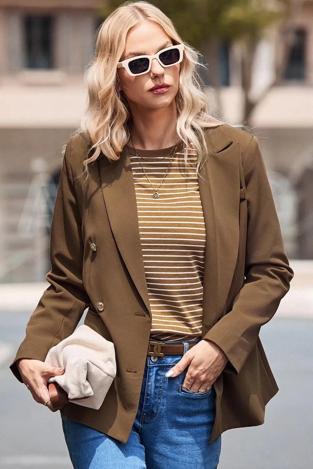 Dokotoo Womens Double Breasted Blazer Jackets Casual Blazers Open Front Long Sleeve Lapel Collar Work Office Jackets Blazer