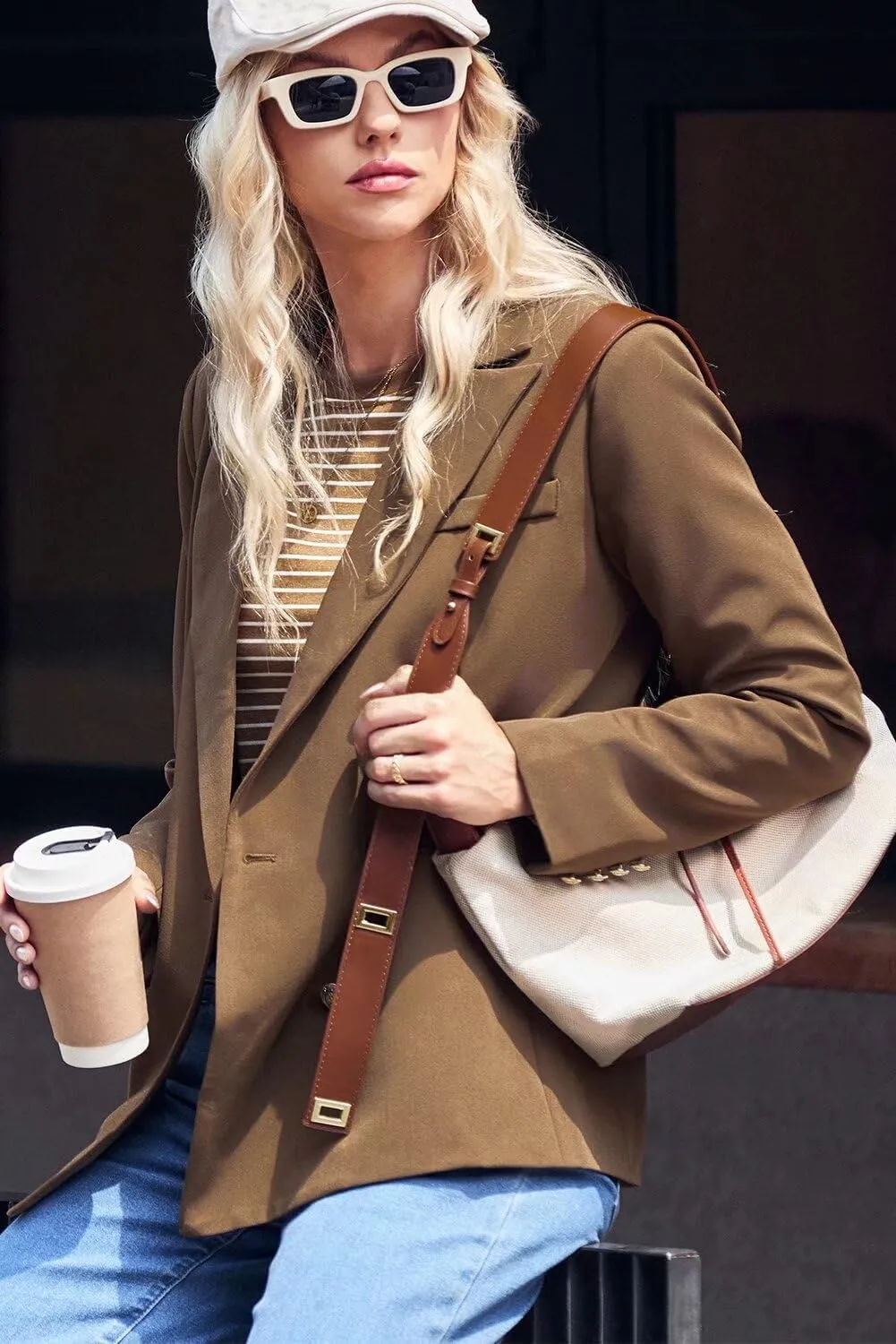 Dokotoo Womens Double Breasted Blazer Jackets Casual Blazers Open Front Long Sleeve Lapel Collar Work Office Jackets Blazer