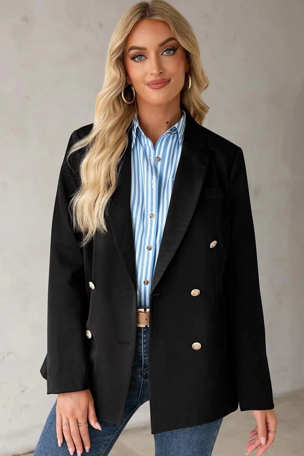 Dokotoo Womens Double Breasted Blazer Jackets Casual Blazers Open Front Long Sleeve Lapel Collar Work Office Jackets Blazer