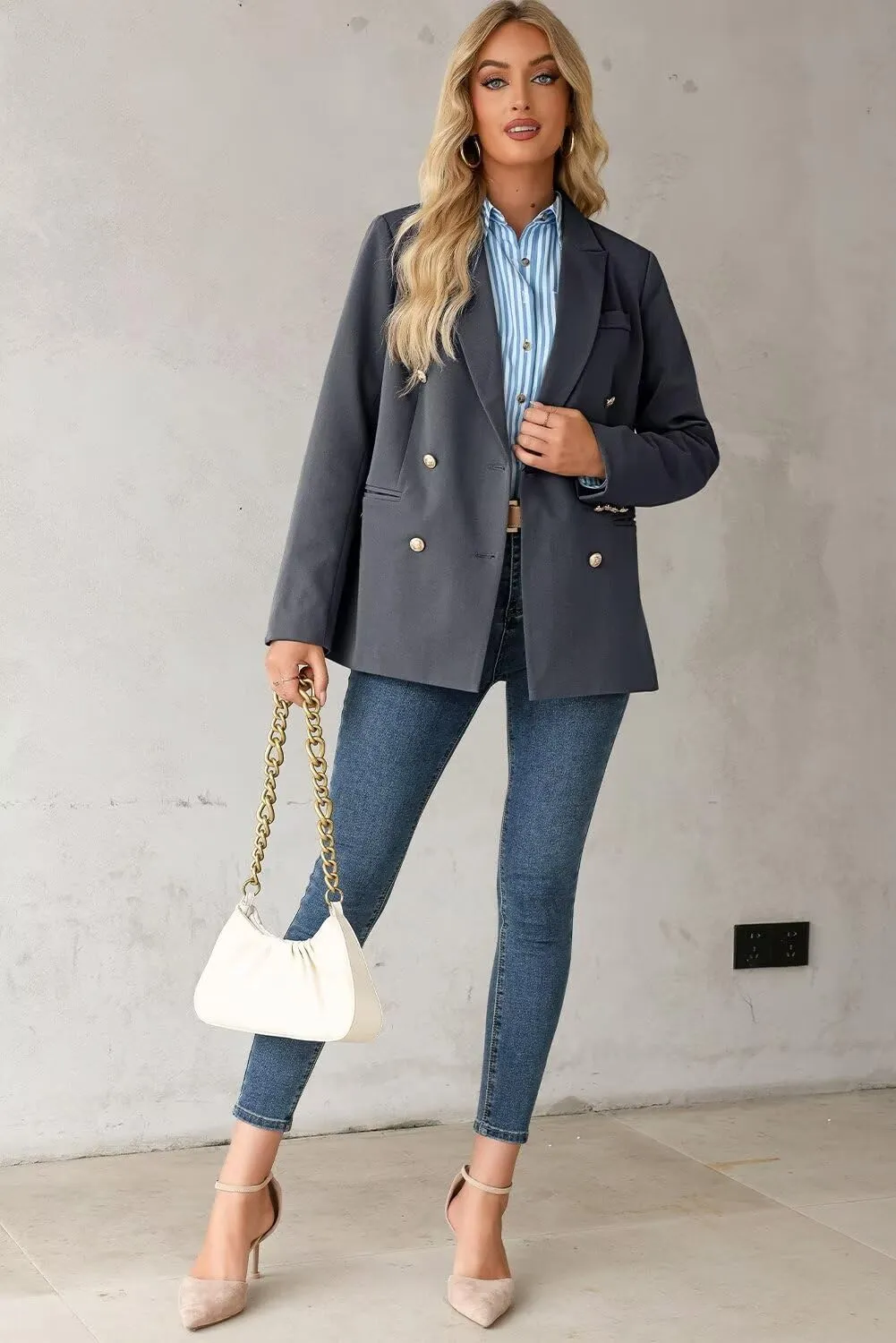 Dokotoo Womens Double Breasted Blazer Jackets Casual Blazers Open Front Long Sleeve Lapel Collar Work Office Jackets Blazer