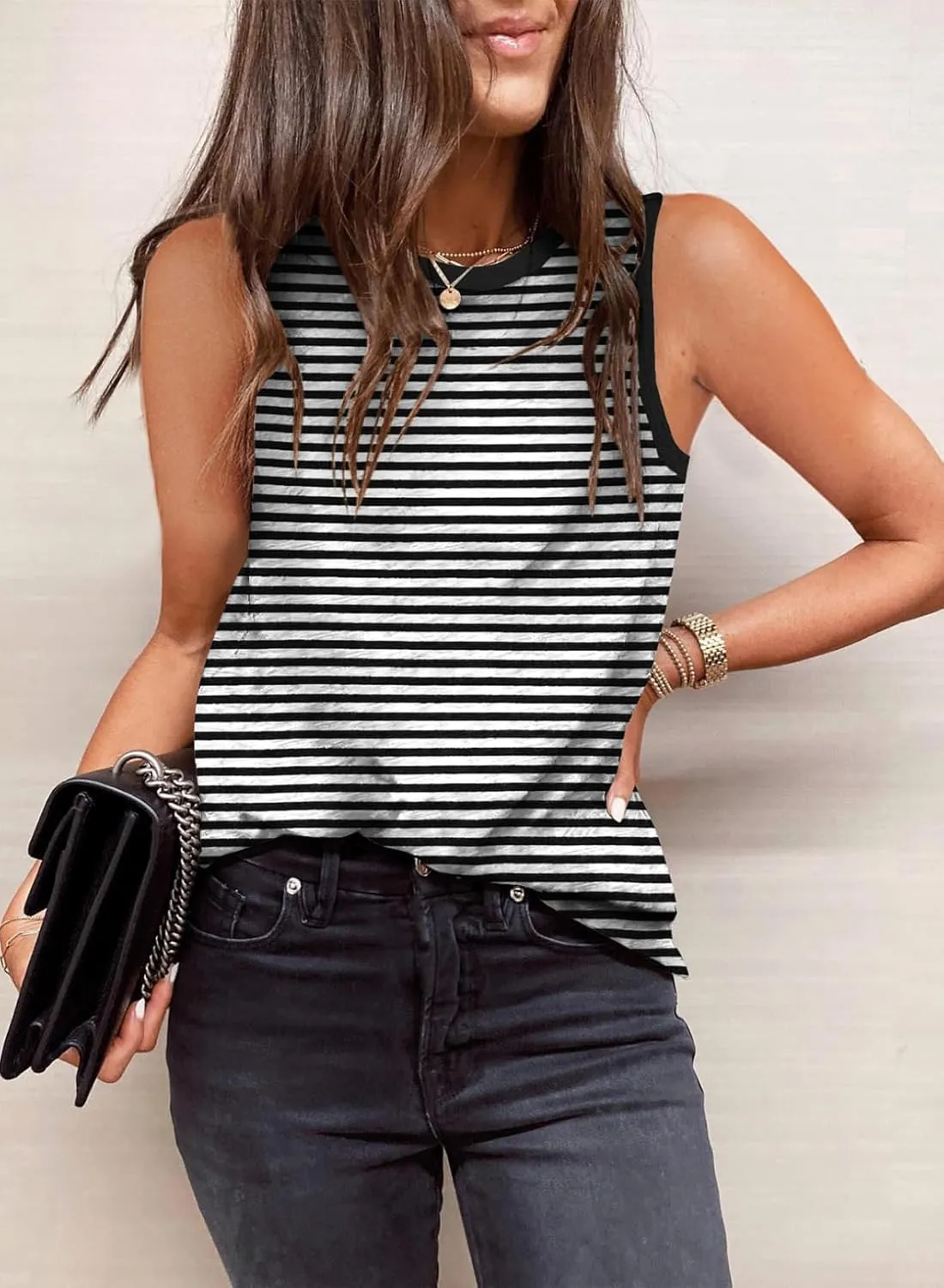 Dokotoo Womens Leopard Print Tank Tops Crewneck Sleeveless Summer Casual T-Shirts Blouses