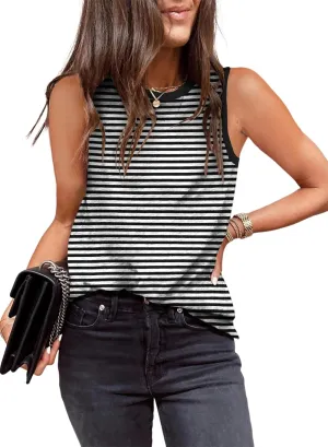 Dokotoo Womens Leopard Print Tank Tops Crewneck Sleeveless Summer Casual T-Shirts Blouses