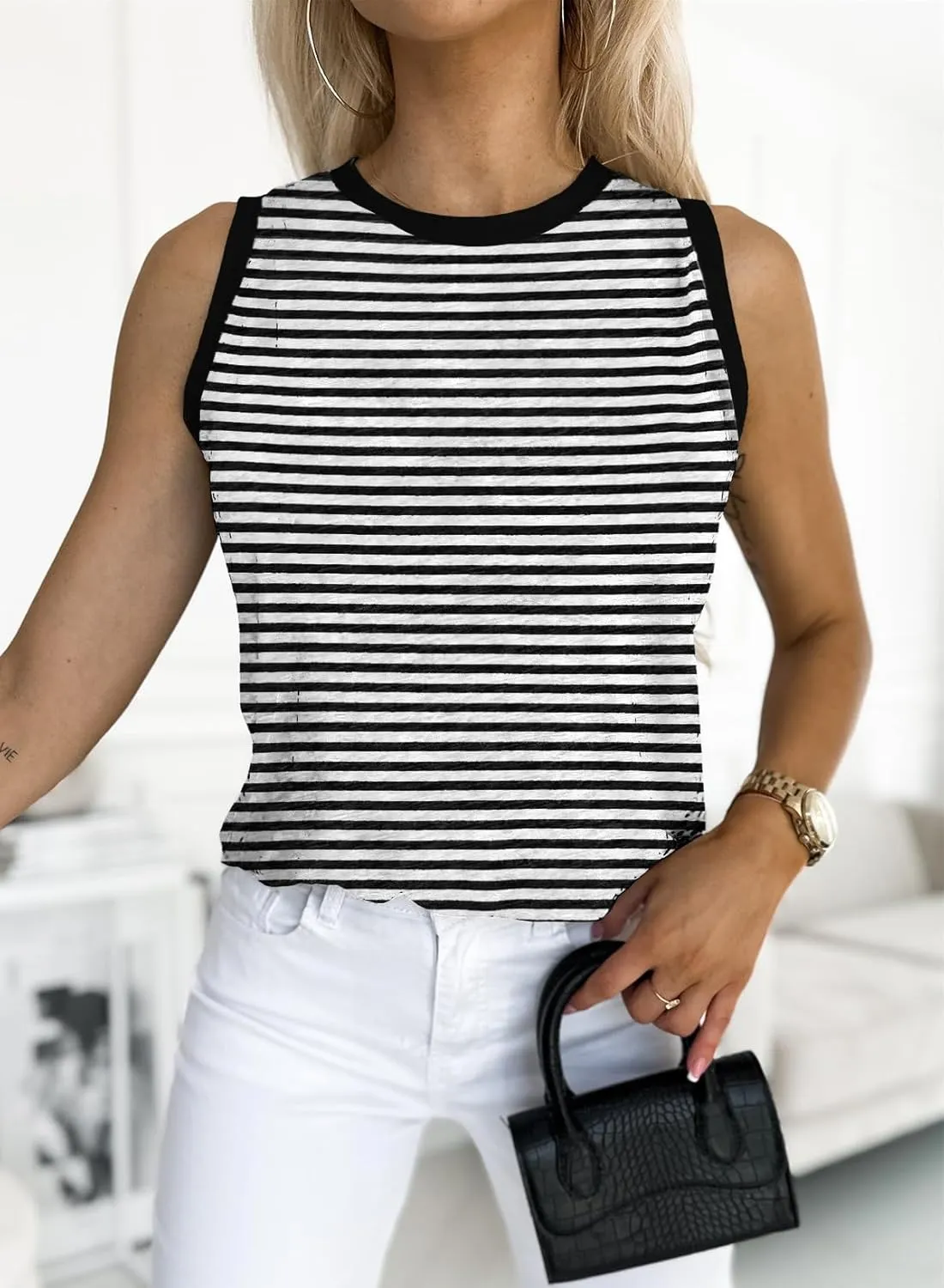 Dokotoo Womens Leopard Print Tank Tops Crewneck Sleeveless Summer Casual T-Shirts Blouses