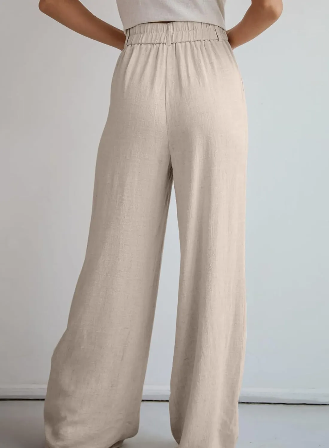 Dokotoo Womens Linen Pants Casual Loose Wide Leg Pants for Women Elastic Waist Palazzo Pants Trousers with Pockets