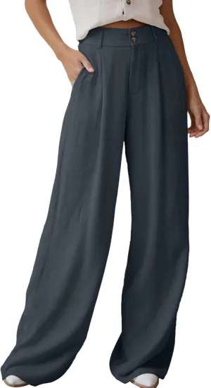 Dokotoo Womens Linen Pants Casual Loose Wide Leg Pants for Women Elastic Waist Palazzo Pants Trousers with Pockets