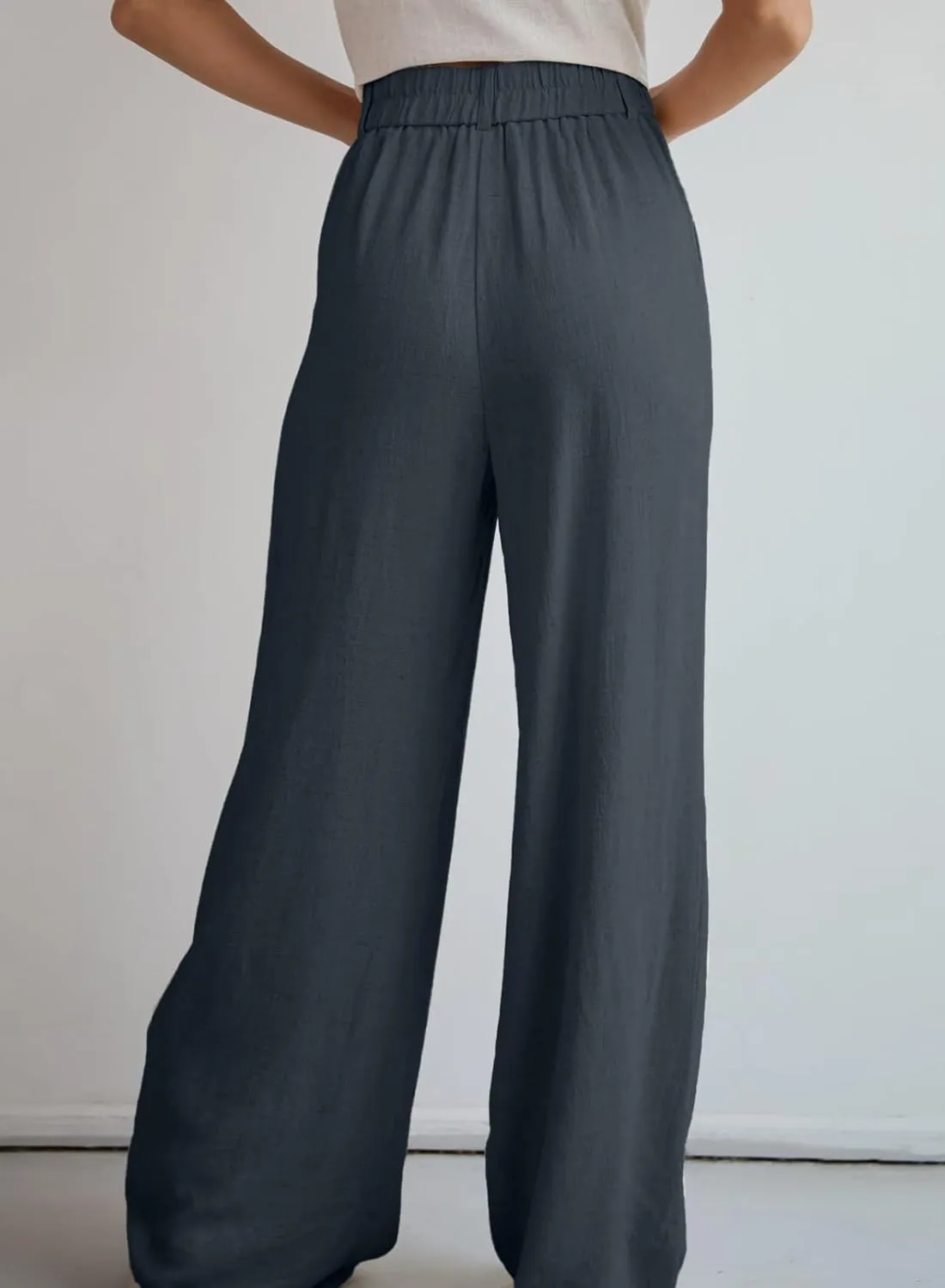 Dokotoo Womens Linen Pants Casual Loose Wide Leg Pants for Women Elastic Waist Palazzo Pants Trousers with Pockets