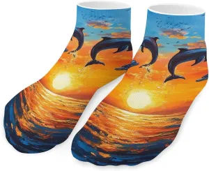 Dolphins Sunset Palm Tree Ocean Low Cut Ankle Socks Casual Liner Sock Pack Non Slip Invisible For Men Women