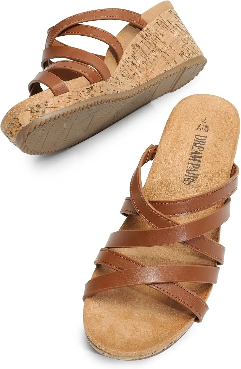 DREAM PAIRS Dressy Wedge Sandals for Women Casual Summer, Comfort Cork Strappy Platform Slides Sandals