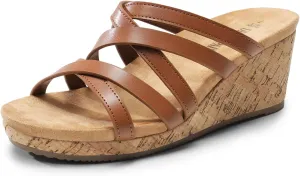 DREAM PAIRS Dressy Wedge Sandals for Women Casual Summer, Comfort Cork Strappy Platform Slides Sandals