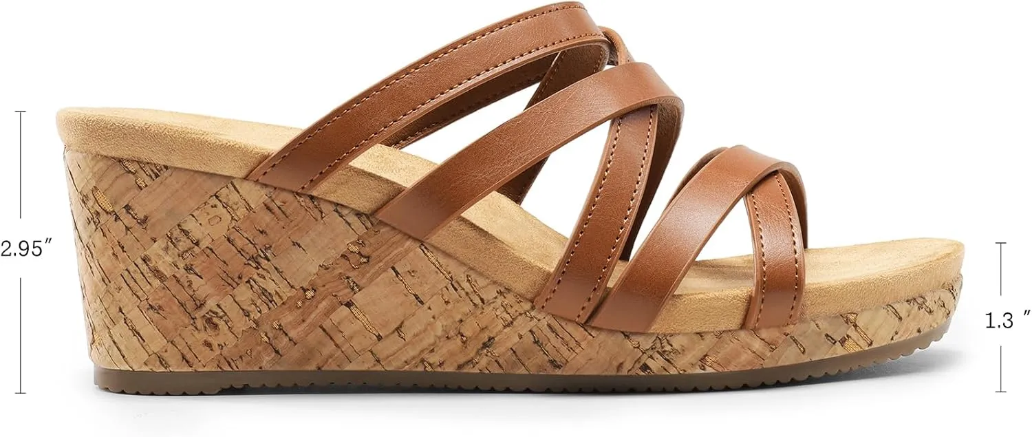 DREAM PAIRS Dressy Wedge Sandals for Women Casual Summer, Comfort Cork Strappy Platform Slides Sandals