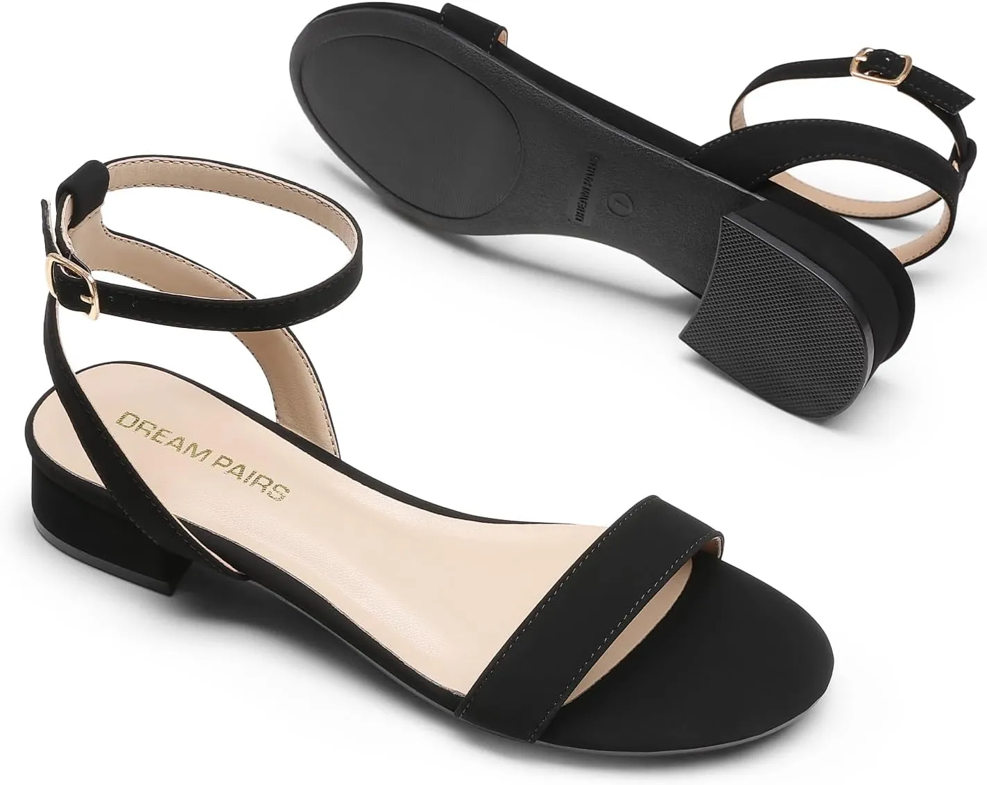 DREAM PAIRS Women Black White Nude Clear Sandals Low Heel Dressy Sandals Ankle Strap Open Toe Chunky Block Heeled Summer Classic Comfortable Flat Shoes