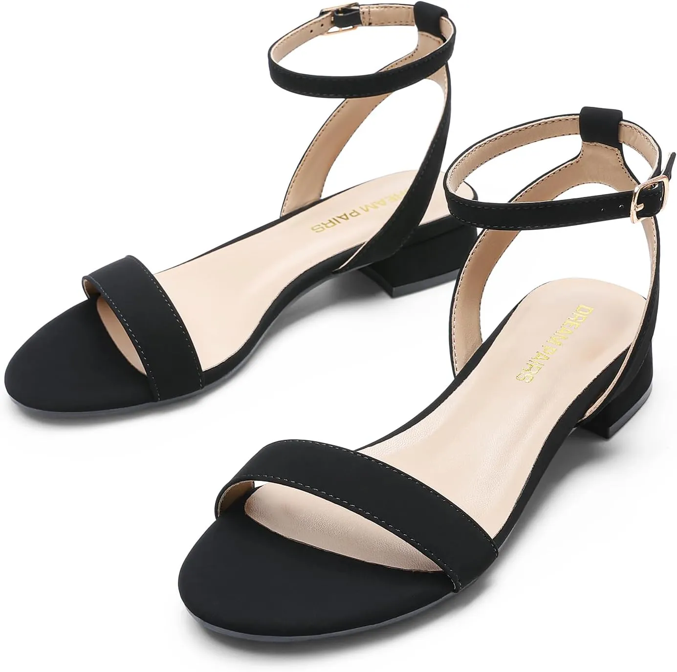 DREAM PAIRS Women Black White Nude Clear Sandals Low Heel Dressy Sandals Ankle Strap Open Toe Chunky Block Heeled Summer Classic Comfortable Flat Shoes