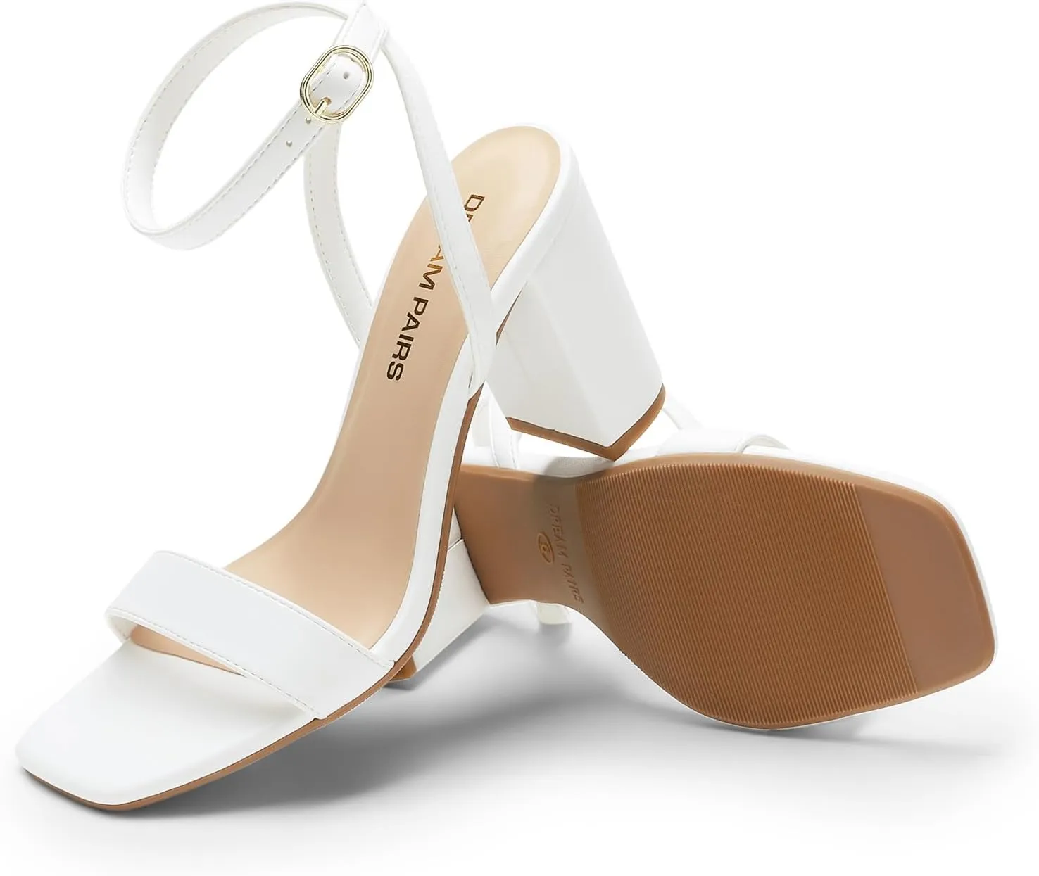 DREAM PAIRS Women's Chunky Heels Square Open Toe Ankle Buckle Strappy Block Heeled Sandals for Party Wedding Daily