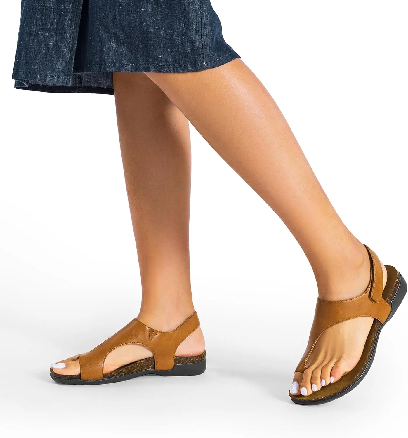 DREAM PAIRS Women's Comfortable Cork Footbed Arch Support Sandals Casual to Dressy Thong Walking Flat Sandals for Summer