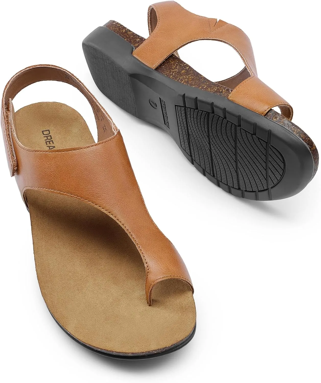 DREAM PAIRS Women's Comfortable Cork Footbed Arch Support Sandals Casual to Dressy Thong Walking Flat Sandals for Summer
