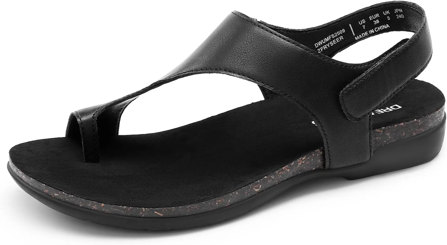DREAM PAIRS Women's Comfortable Cork Footbed Arch Support Sandals Casual to Dressy Thong Walking Flat Sandals for Summer