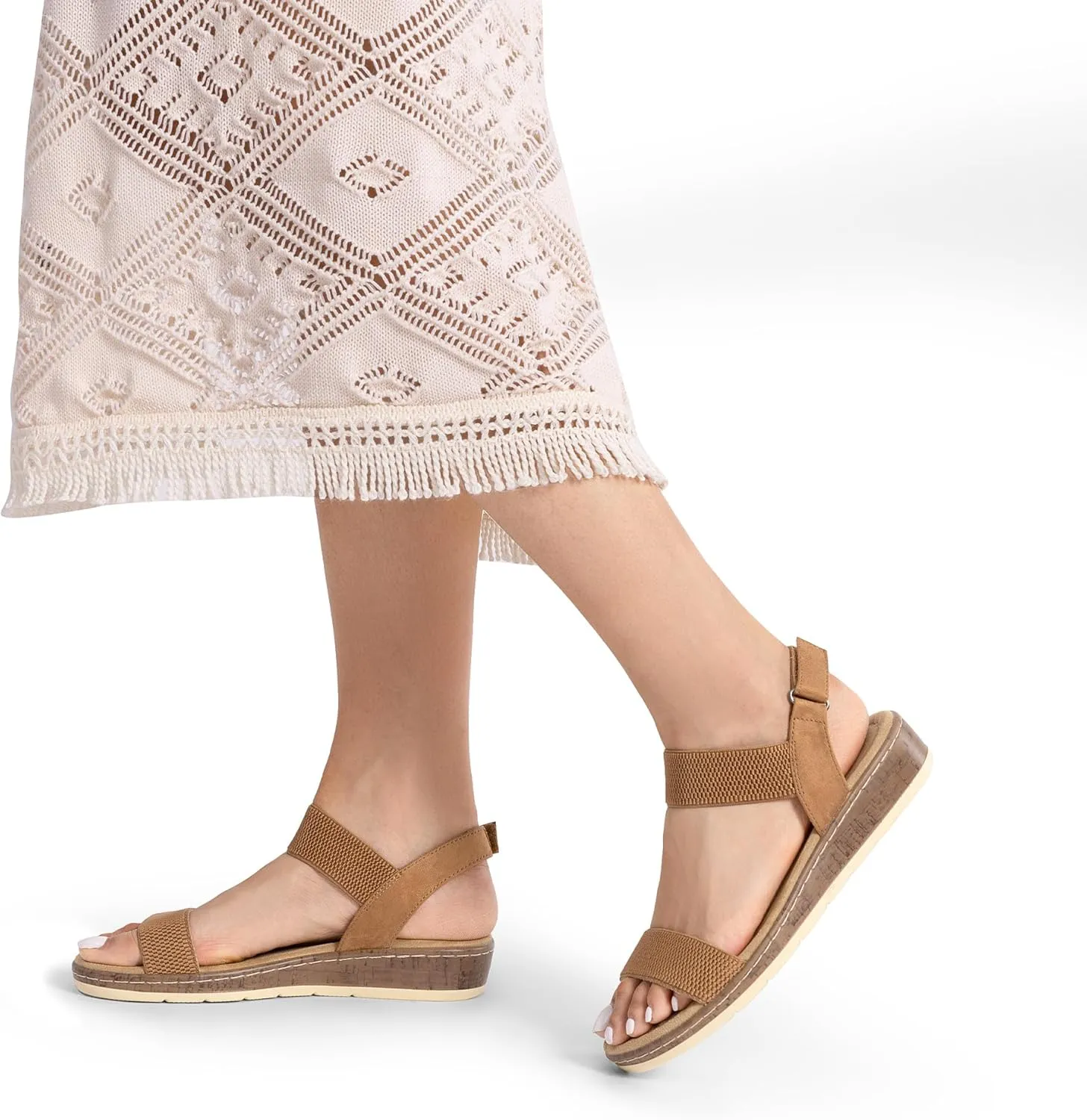 DREAM PAIRS Women's Comfortable Dressy Cork Low Wedge Heels Cute Summer One Band Casual Flat Sandals with Adjustable Ankle Strap