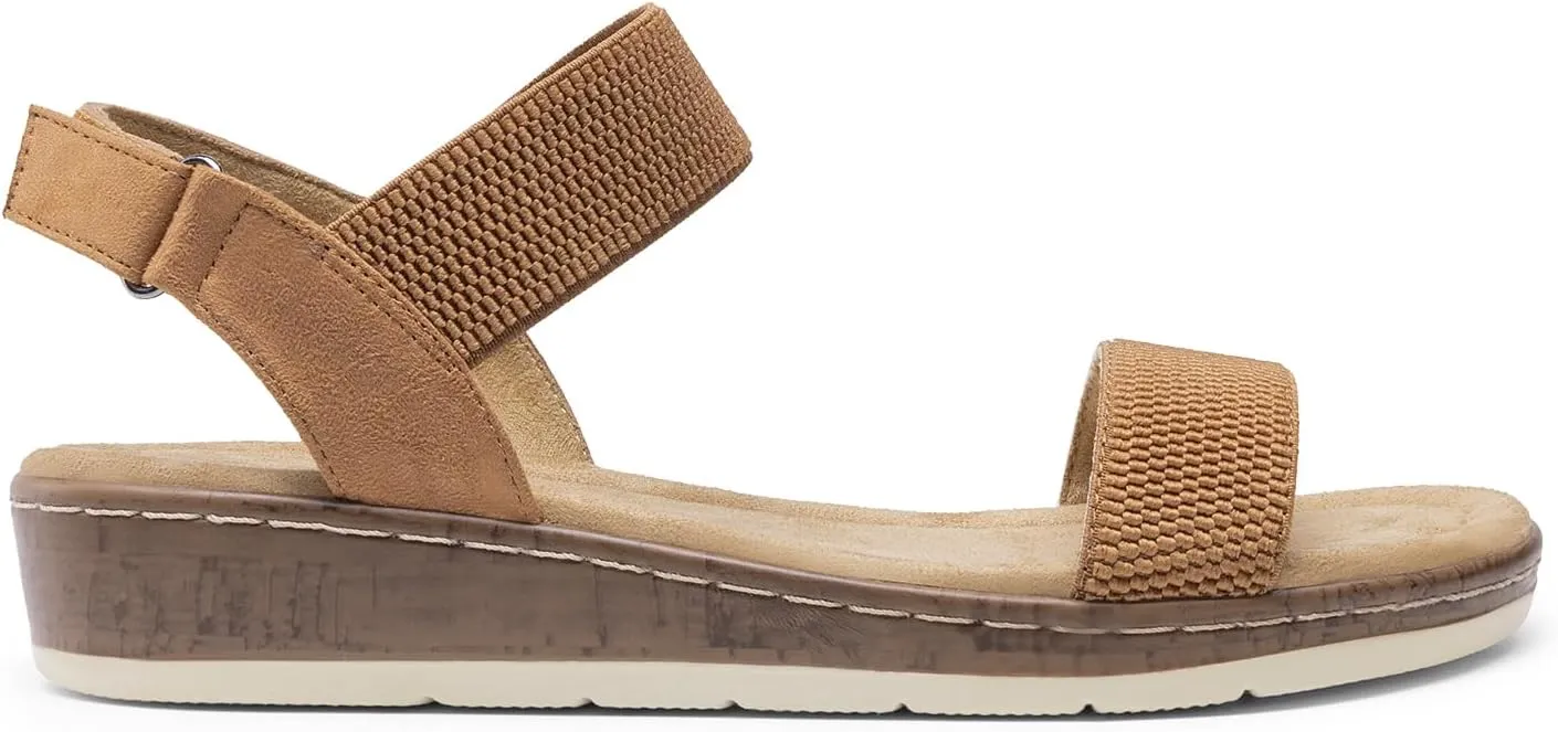 DREAM PAIRS Women's Comfortable Dressy Cork Low Wedge Heels Cute Summer One Band Casual Flat Sandals with Adjustable Ankle Strap