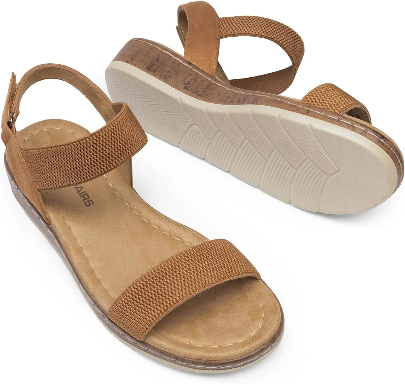 DREAM PAIRS Women's Comfortable Dressy Cork Low Wedge Heels Cute Summer One Band Casual Flat Sandals with Adjustable Ankle Strap