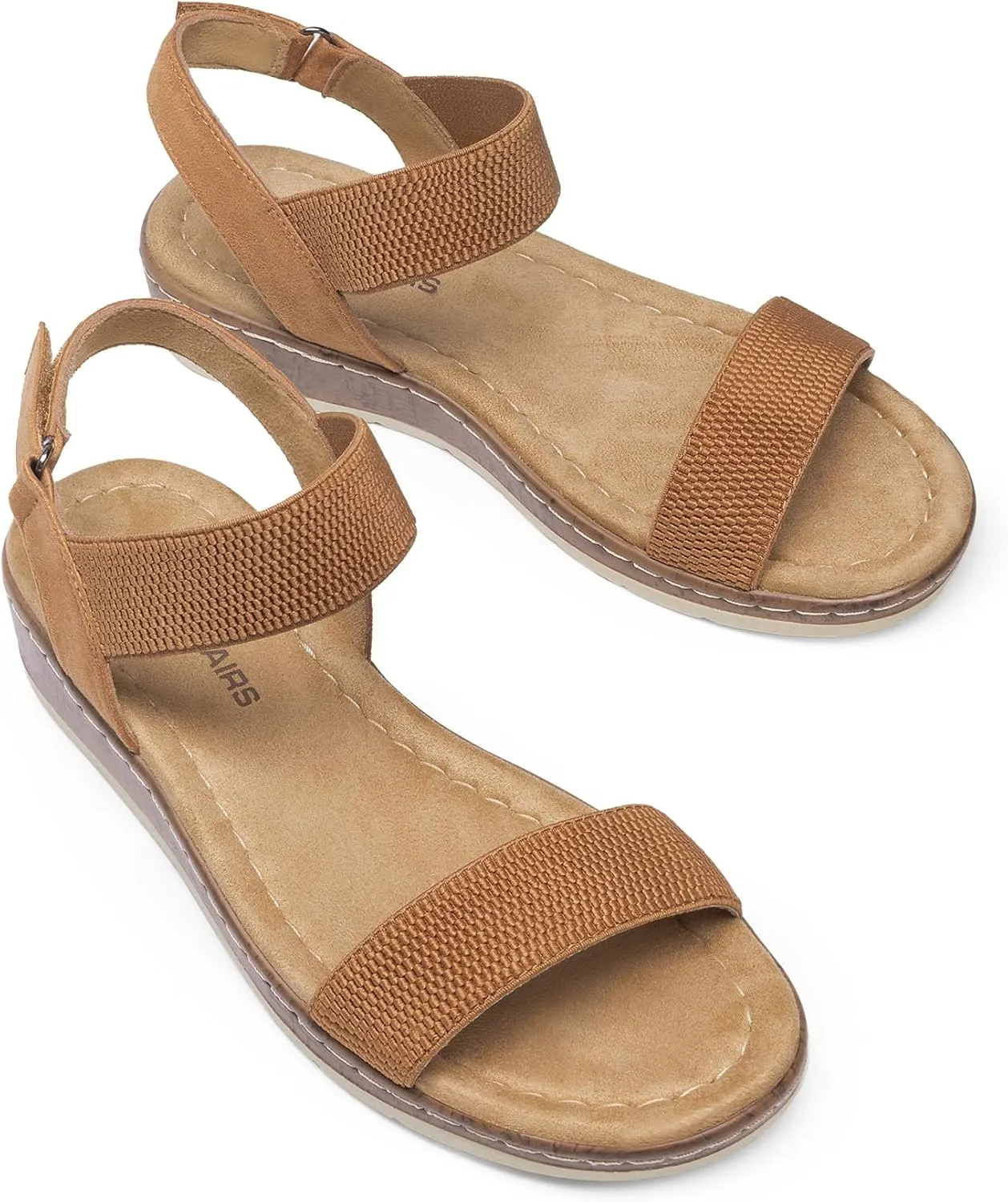 DREAM PAIRS Women's Comfortable Dressy Cork Low Wedge Heels Cute Summer One Band Casual Flat Sandals with Adjustable Ankle Strap